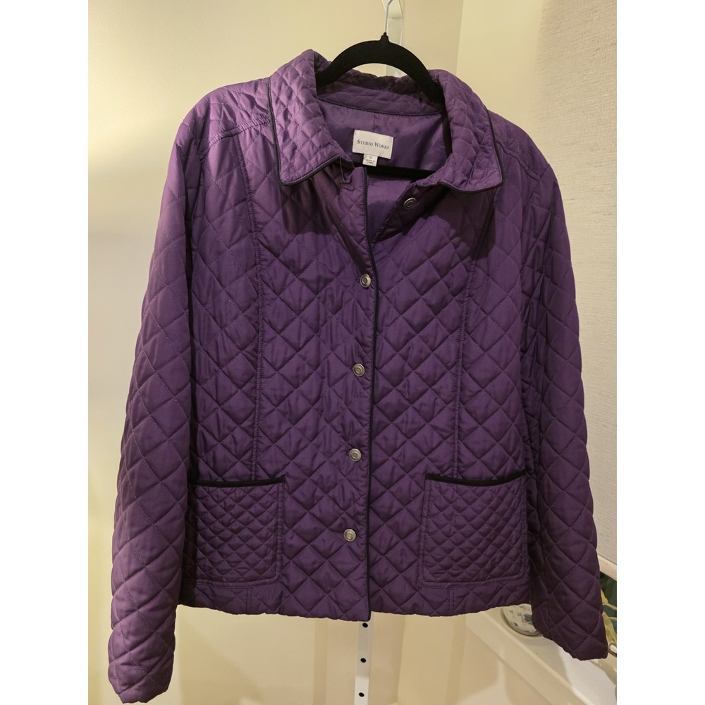 Studio Works XL Purple Diamond Quilted Jacket Contrast Trim Grandmacore Preppy